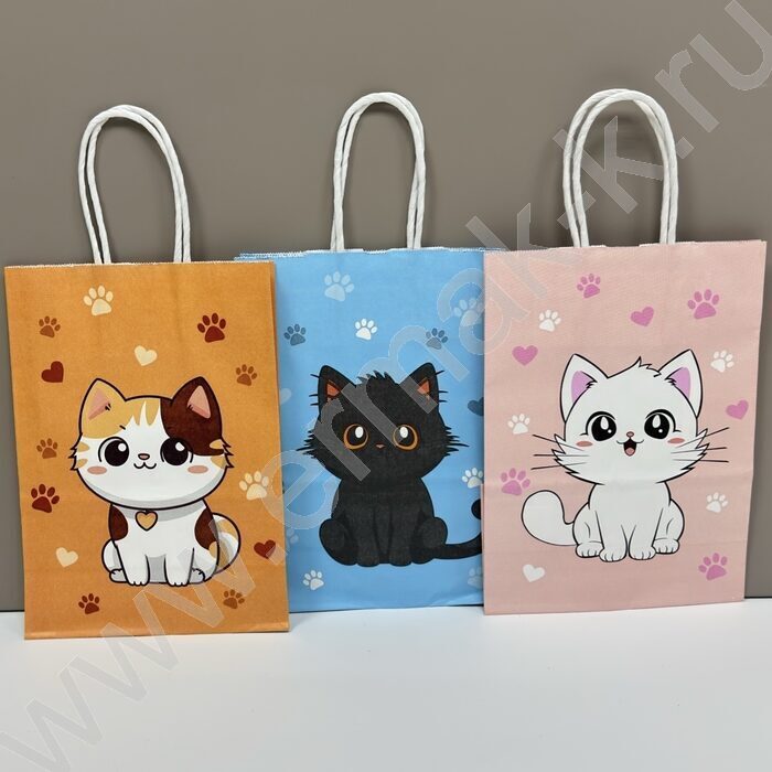 Пакет подарочный крафт 21*15*8см. "Котята /ассорти NEW | Фото 1