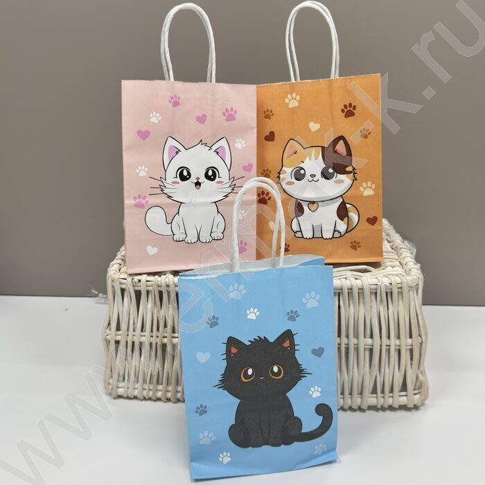 Пакет подарочный крафт 21*15*8см. "Котята /ассорти NEW | Фото 2