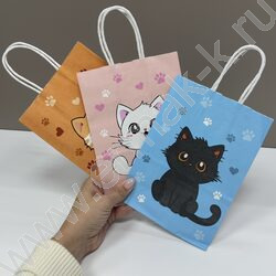 Пакет подарочный крафт 21*15*8см. "Котята /ассорти NEW | Фото 4