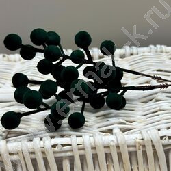 Новогодний сувенир "Ветка с бархатными шарами" 22см. /зеленая NEW | Фото 2