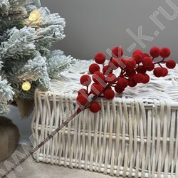 Новогодний сувенир "Ветка с бархатными шарами" 42см. /красная NEW | Фото 4