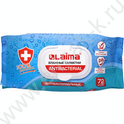 Салфетки влажные  72шт "Antibacterial" /антибактериальные /с пластиковым клапаном NEW | Фото 1