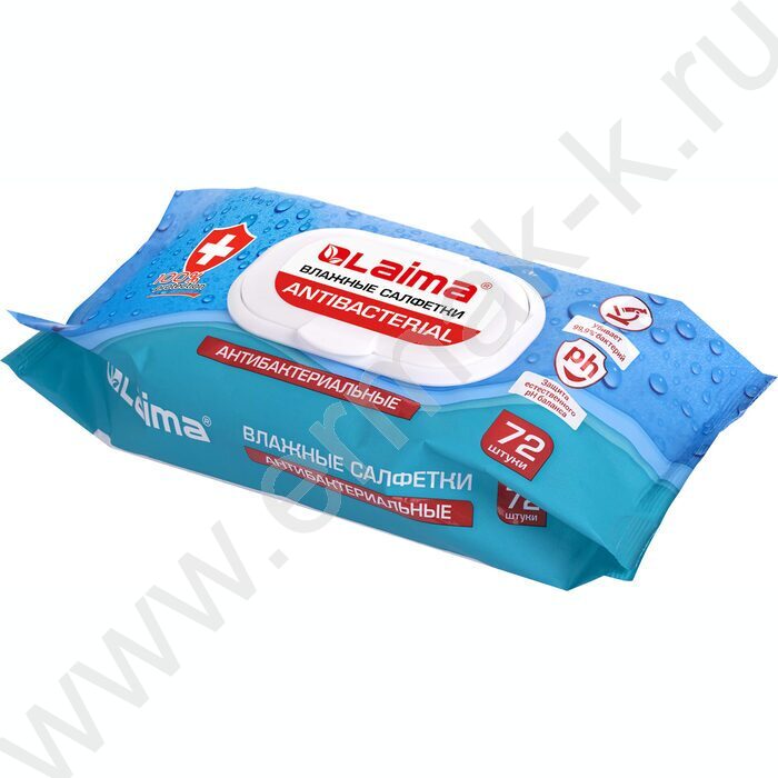 Салфетки влажные  72шт "Antibacterial" /антибактериальные /с пластиковым клапаном NEW | Фото 2