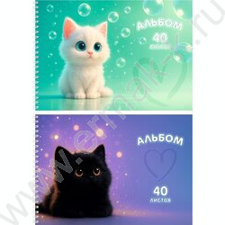 Альбом д/рисования-спираль 40л "Милые котики-10" ассорти NEW | Фото 1