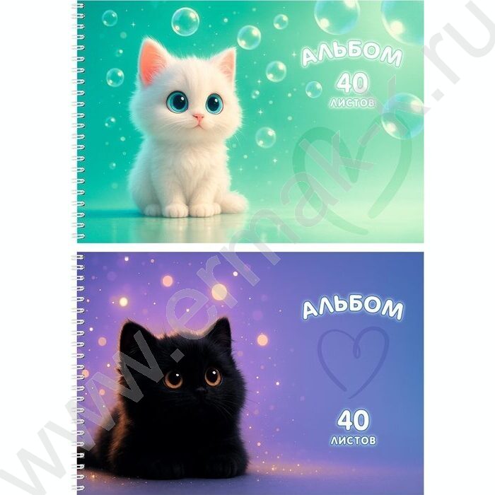 Альбом д/рисования-спираль 40л "Милые котики-10" ассорти NEW | Фото 1