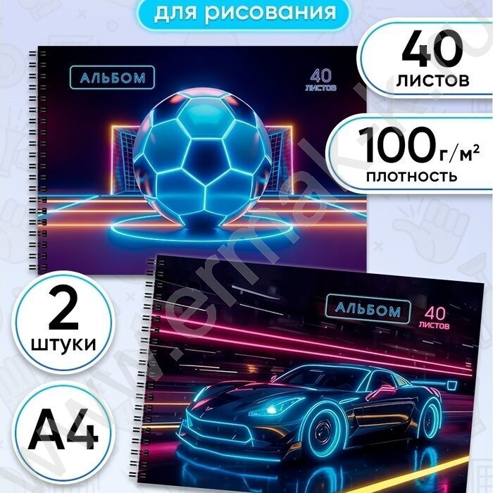 Альбом д/рисования-спираль 40л "Неоновый дизайн-1" ассорти NEW | Фото 2
