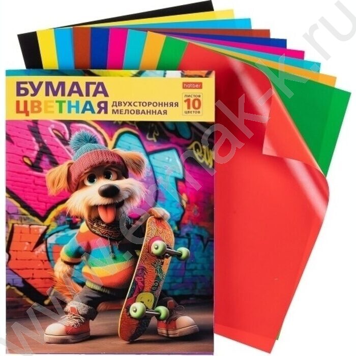 Бумага цв. двухсторонняя мелов.А4 10л/10цв Скейт-дог NEW | Фото 2