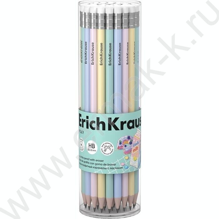 Карандаш пластиковый  с ластиком  HB Milky /круглый /ассорти /туба NEW | Фото 2