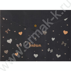 Папка-конверт на кнопке А4 Fashion hearts черный NEW | Фото 1
