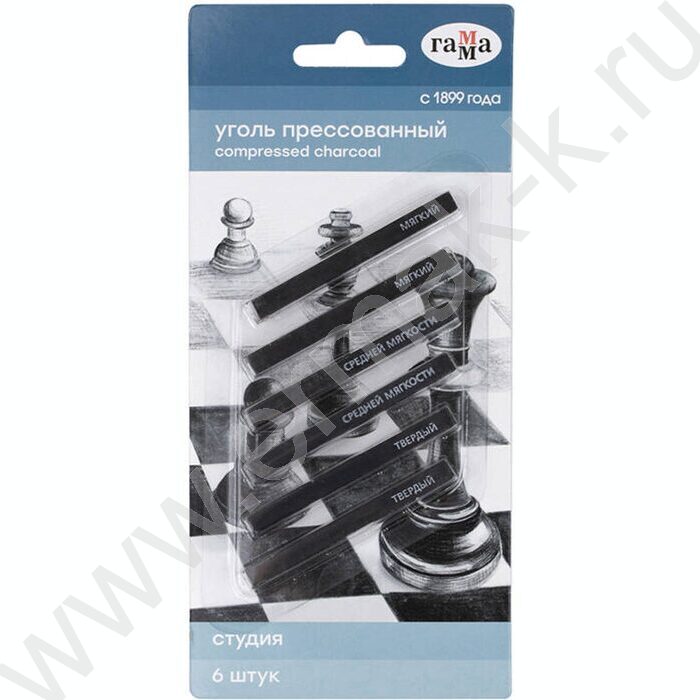 Уголь прессованный "Студия" ассорти, квадратный 6шт/блистер европодвес NEW | Фото 1