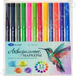 Маркер акварельный /набор  12цв/ двусторонние-линер 0,4мм,кисть 1-4мм,на водной основе "Птица" NEW | Фото 1