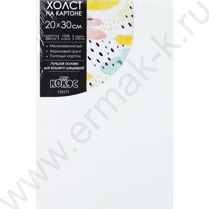 Холст на картоне 20*30  280 г/м², 100% хлопок, зерно: мелкое белый NEW | Фото 1
