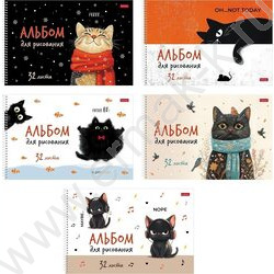 Альбом д/рисования-спираль 32л "Котэ" /перфорация/тиснение/ 5видов NEW | Фото 1
