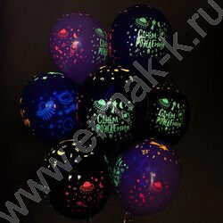 Шар воздушный 12''/30см 5ст Яркий космос.С Днем Рождения! ассорти флуор NEW | Фото 3