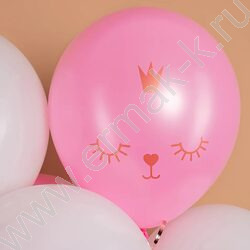 Шар воздушный 12''/30см 2ст Котенок Принцесса Белый/Розовый пастель NEW | Фото 6