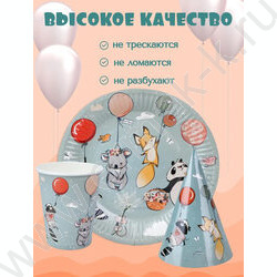 Набор д/праздника Звери на шариках (тарелка 6 шт,стаканы 6 шт,колпаки 6 шт) NEW | Фото 6