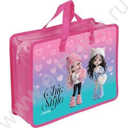Папка для тетрадей A4 "Chic&Style" текстиль,  молния сверху, ручки текст.расшир. NEW | Фото 1
