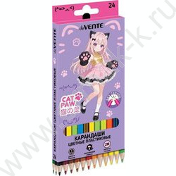 Карандаши пластиковые 24цв Cat Paw /шестигранные /2М, d грифеля-3мм европодвес NEW | Фото 1