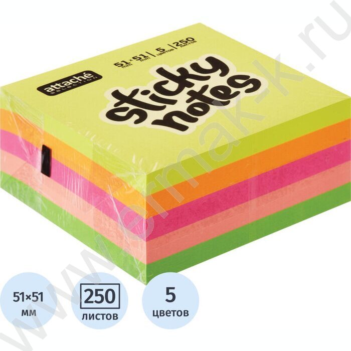 Бумага д/записей   51*51мм /250л, 75г/м², Attache Selection радуга с липким краем | Фото 4