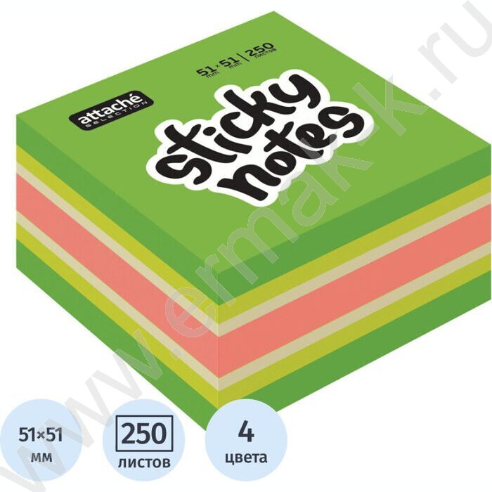 Бумага д/записей   51*51мм /250л Attache Selection фреш с липким краем | Фото 3
