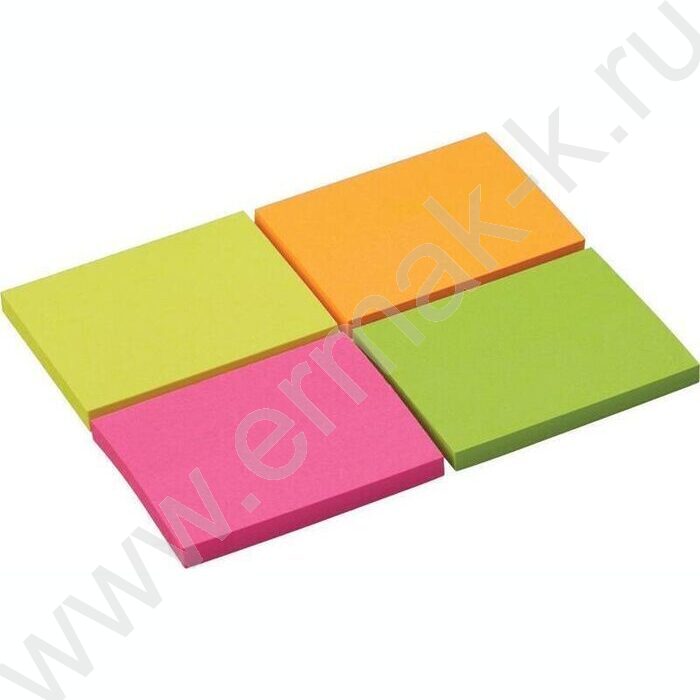 Бумага д/записей   38*51мм /50л, 75г/м², неон 4цв с липким краем/набор 4шт/ | Фото 1