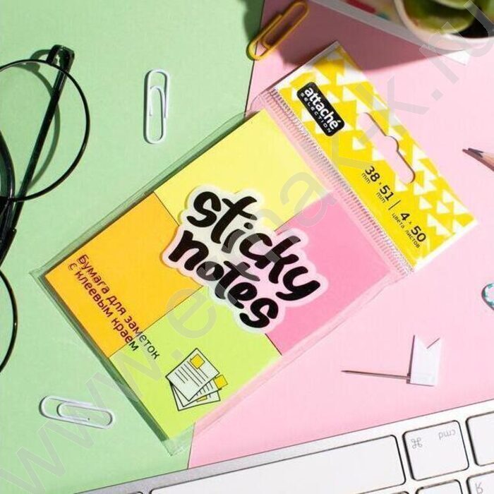 Бумага д/записей   38*51мм /50л, 75г/м², неон 4цв с липким краем/набор 4шт/ | Фото 4