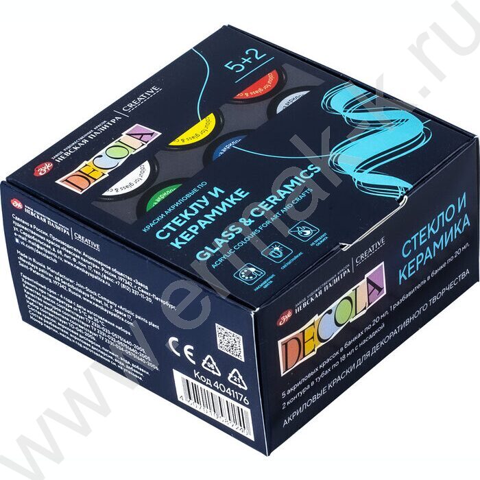 Краски акриловые  5цв 20мл+2контура+разб. Декола по стеклу и керамике | Фото 1