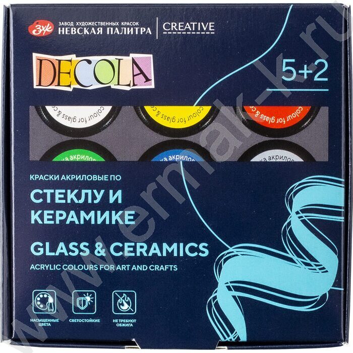 Краски акриловые  5цв 20мл+2контура+разб. Декола по стеклу и керамике | Фото 2