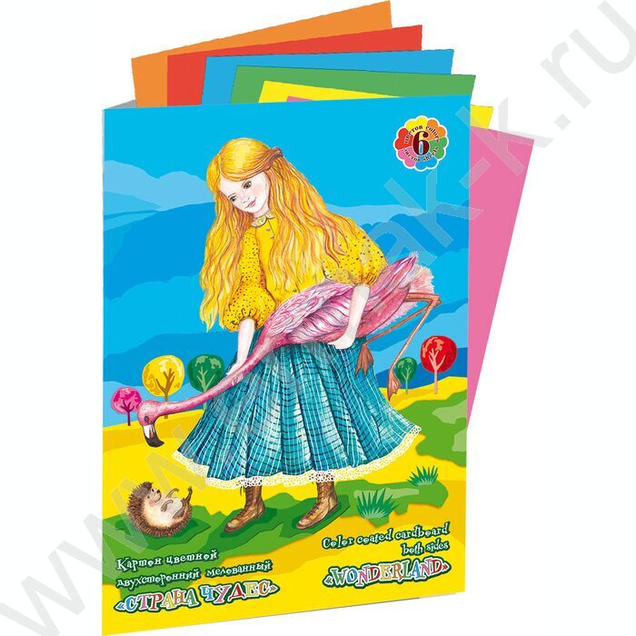 Картон цв. Двухсторонний мелов. А3  6л/6цв Страна чудес.Фламинго | Фото 1