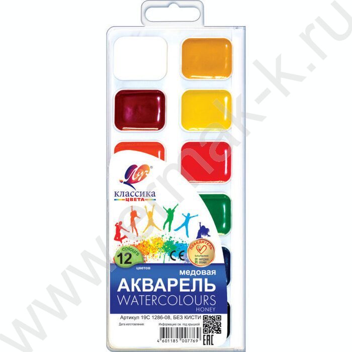 Акварель медовая 12цв  Классика б/кисточки п/у | Фото 1