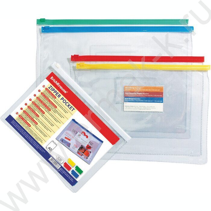 Папка-конверт на молнии В6 Zip прозрачный ассорти | Фото 1