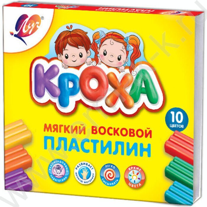 Пластилин восковой 10цв 165г Кроха + стек | Фото 1