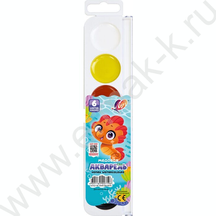 Акварель медовая  6цв  ZOO б/кисточки п/у | Фото 1