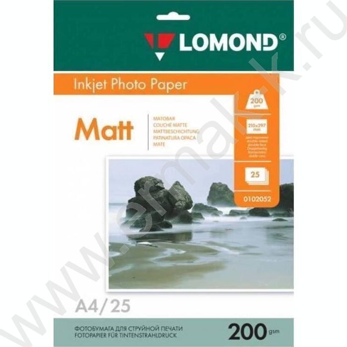 Бумага А4 "Lomond" 200г/мкв  25л матовая двухстор. | Фото 1