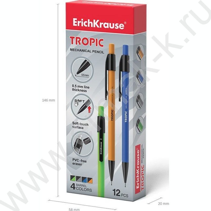 Карандаш механический 0,5мм Tropic ластик ассорти | Фото 6