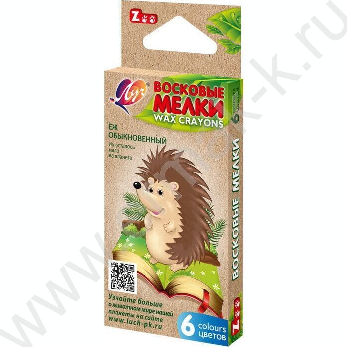 Мелки восковые  6цв ZOO /шестигранные/ европодвес | Фото 1