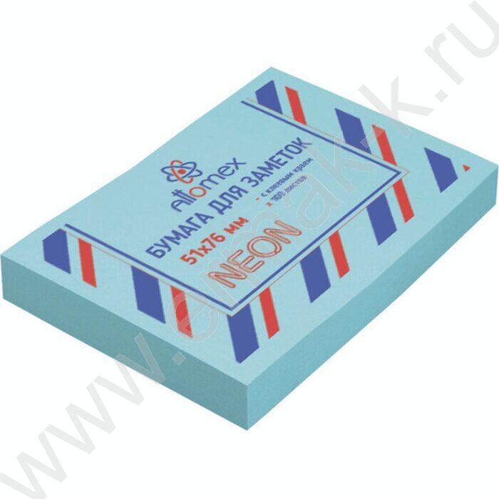 Бумага д/записей   51*76мм /100л, 75г/м², неоновая голубая с липким краем | Фото 1