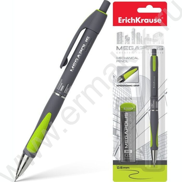 Карандаш механический 0,5мм Megapolis /с резин. держателем/+грифели блистер,европодвес | Фото 2