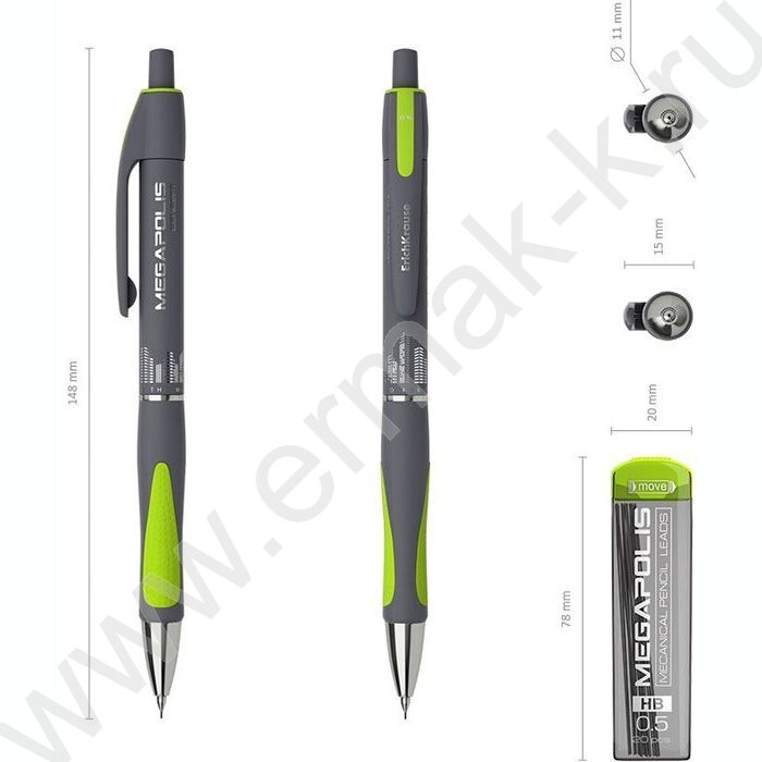 Карандаш механический 0,5мм Megapolis /с резин. держателем/+грифели блистер,европодвес | Фото 4