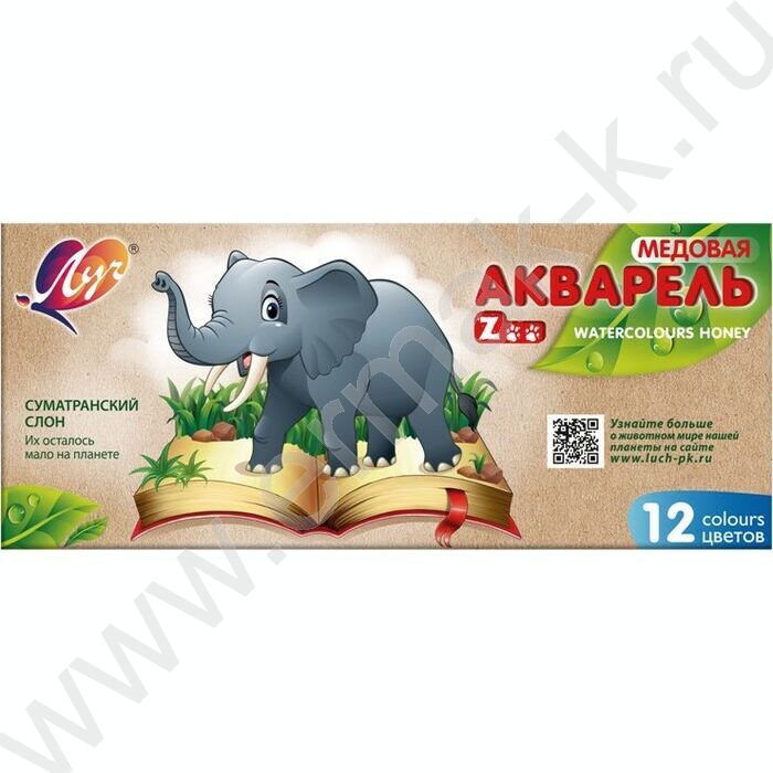 Акварель медовая 12цв  ZOO б/кисточки к/кор | Фото 1