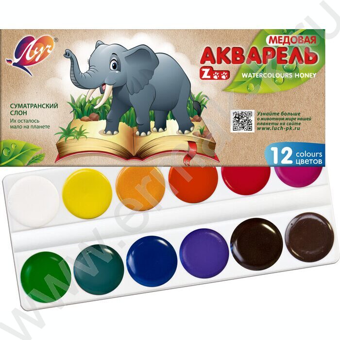 Акварель медовая 12цв  ZOO б/кисточки к/кор | Фото 2