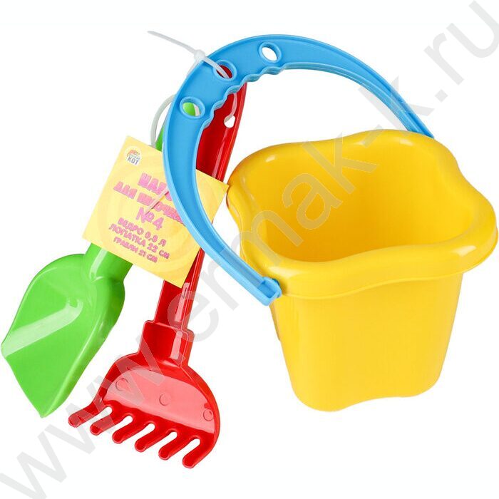 Песочный набор № 4-ведро 0,8л+лопатка 22см+грабли 21см | Фото 4