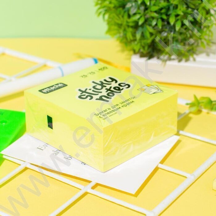 Бумага д/записей  76*76мм /400л, 75г/м², желтый неон с липким краем | Фото 5
