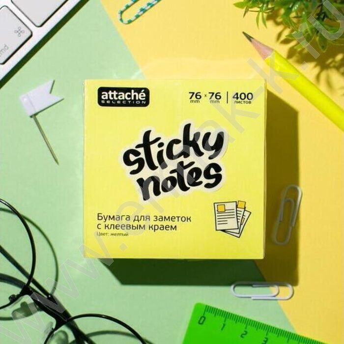 Бумага д/записей  76*76мм /400л, 75г/м², желтый неон с липким краем | Фото 6