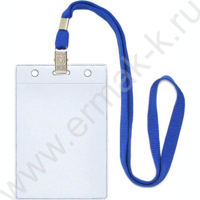 Бейдж вертикальный  87*120мм с клипсой на синей ленте | Фото 1