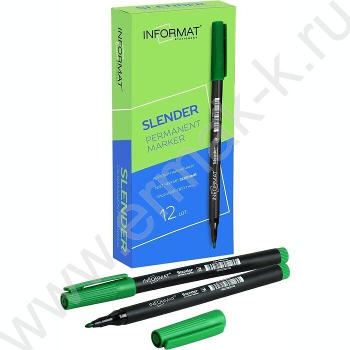 Маркер перм. /зеленый/ 1мм круг Slender   | Фото 6