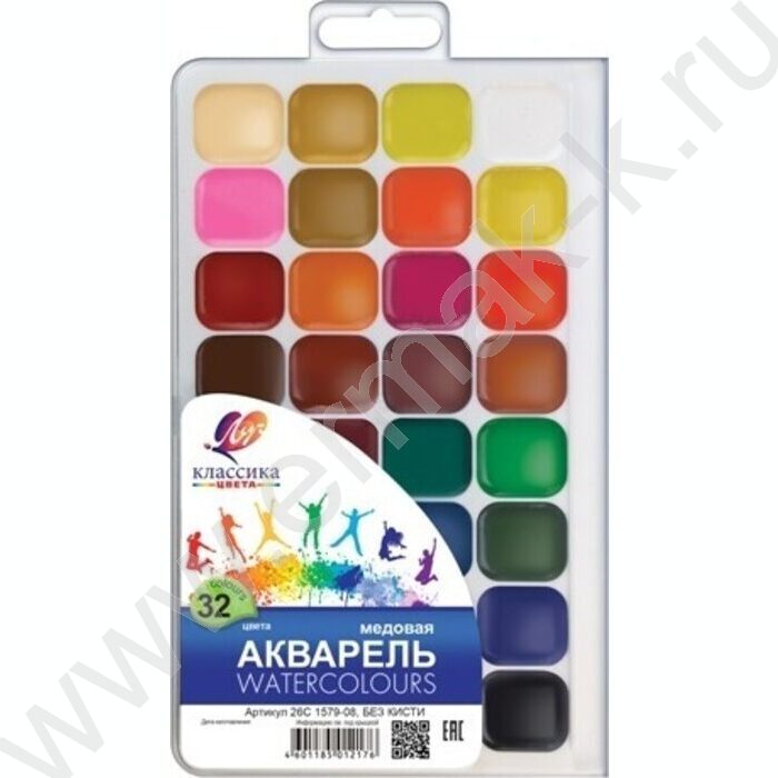 Акварель медовая 32цв  Классика б/кисточки п/у | Фото 1