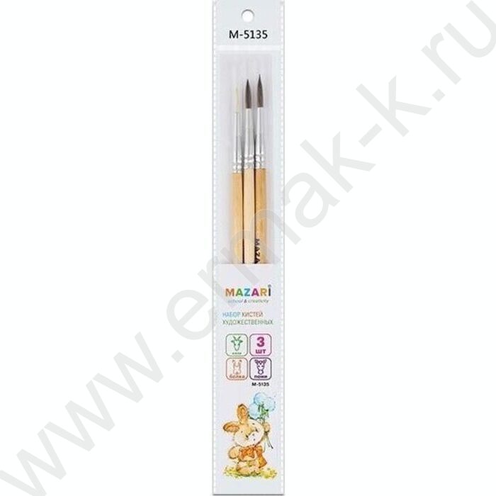 Кисть набор  3шт /коза №3,пони №4,белка №5/ европодвес | Фото 1