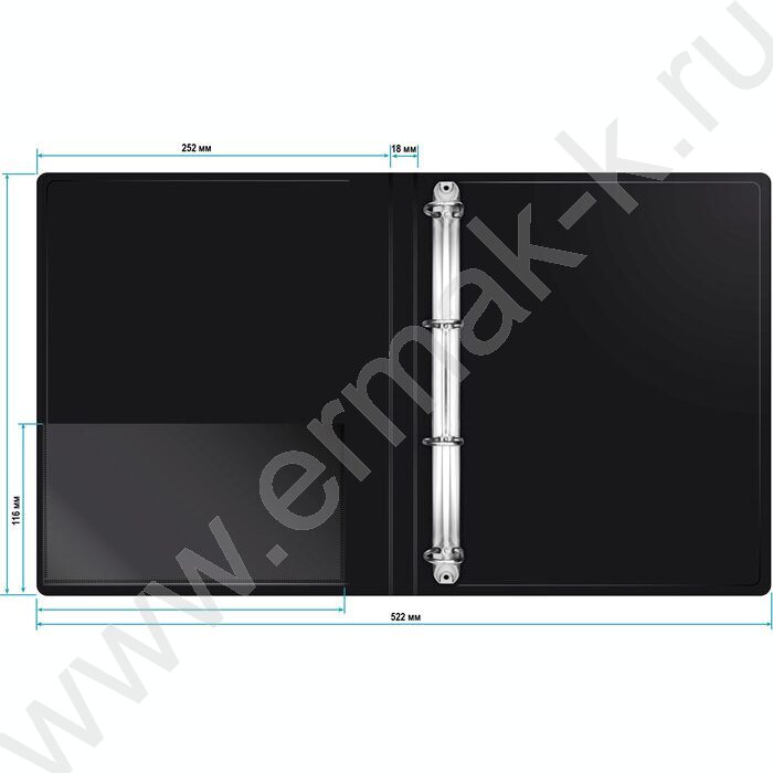 Папка 4 кольца 18мм черная 0,7мм карман внутренний и торцевой | Фото 5