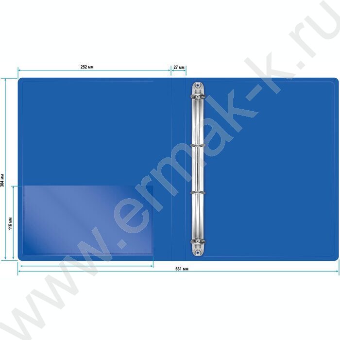Папка 4 кольца 27мм синяя 0,7мм карман внутренний и торцевой | Фото 4